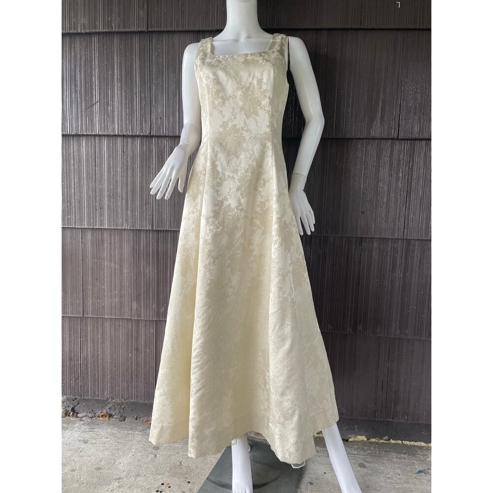 🔥VTG 90s Scott McClintock USA Champagne Floral Brocade Regencycore Formal Dress